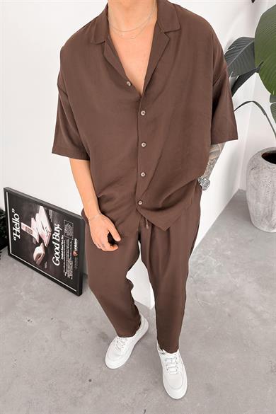 Kahverengi Tensel Basic Oversize Gömlek