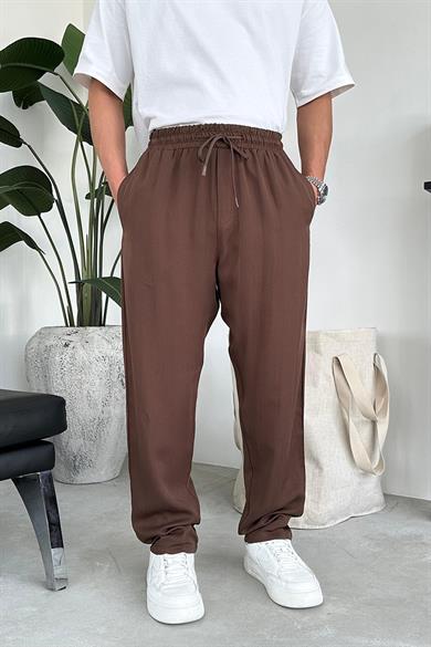 Kahverengi Tensel Kumaş Basic Baggy Pantolon