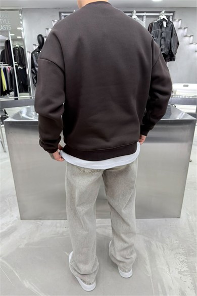 Kahverengi Unkown Nakışlı Oversize Sweatshirt