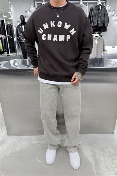 Kahverengi Unkown Nakışlı Oversize Sweatshirt