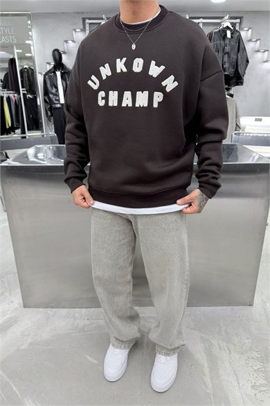 Kahverengi Unkown Nakışlı Oversize Sweatshirt