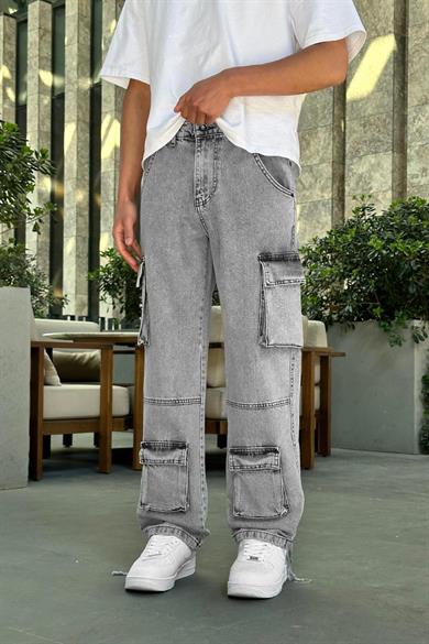 Kar Yıkama Dokulu  Tasarım Çift Cepli R5 DL Paçası Ayarlanabilir Baggy Pantolon