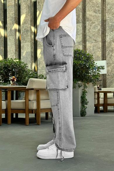 Kar Yıkama Dokulu  Tasarım Çift Cepli R5 DL Paçası Ayarlanabilir Baggy Pantolon