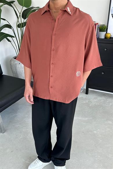 Kiremit Deniz Atı Nakış Detay BS Oversize Gömlek