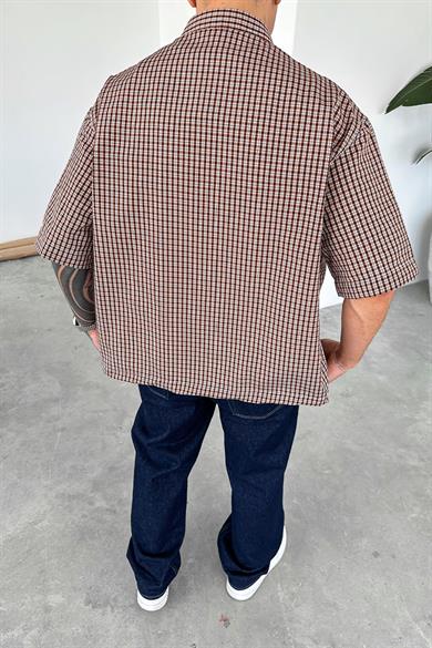 Kırmızı Ekose Desenli Oversize Gömlek