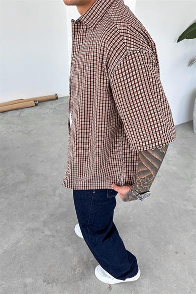 Kırmızı Ekose Desenli Oversize Gömlek