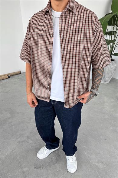 Kırmızı Ekose Desenli Oversize Gömlek