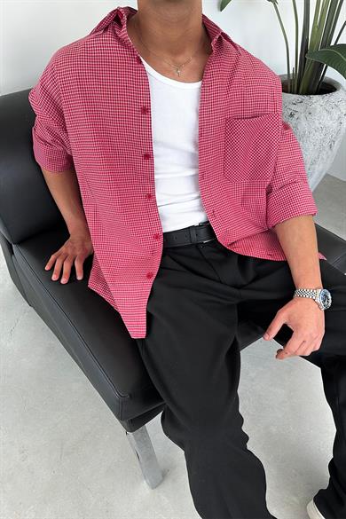 Kırmızı Kareli Old School Oversize Gömlek