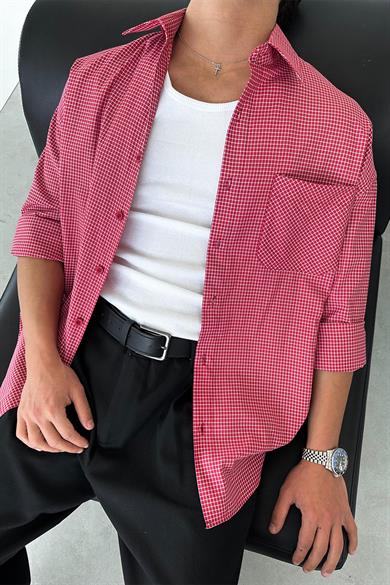 Kırmızı Kareli Old School Oversize Gömlek