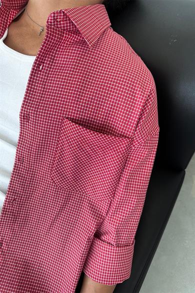 Kırmızı Kareli Old School Oversize Gömlek