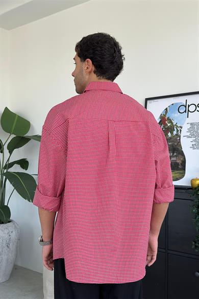 Kırmızı Kareli Old School Oversize Gömlek