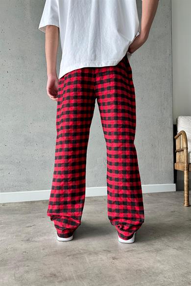Kırmızı Siyah Relaxed Ekose Desen 01 PM Baggy Eşofman