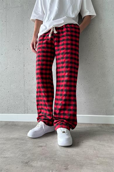 Kırmızı Siyah Relaxed Ekose Desen 01 PM Baggy Eşofman