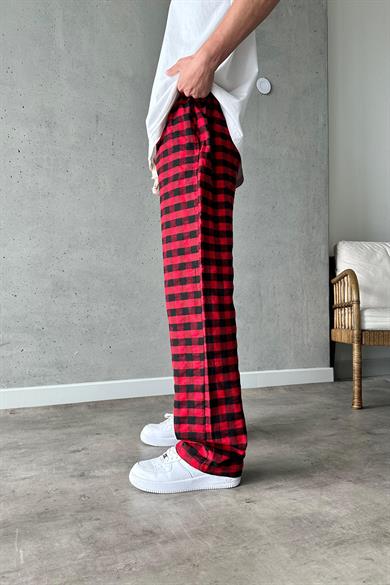 Kırmızı Siyah Relaxed Ekose Desen 01 PM Baggy Eşofman