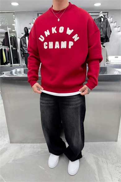 Kırmızı Unkown Nakışlı Oversize Sweatshirt