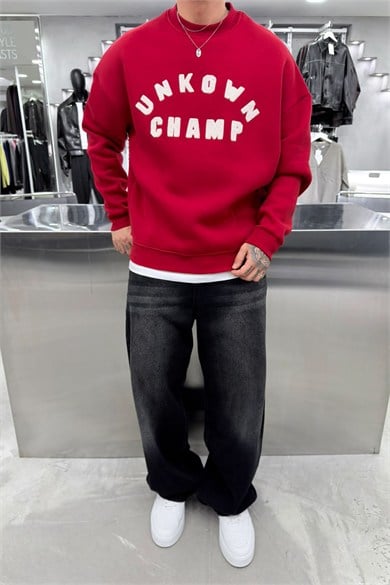 Kırmızı Unkown Nakışlı Oversize Sweatshirt