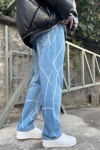 Kot Mavisi Orjinal Renk Free Boya Detay Loose Fit Jean