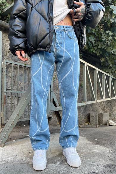 Kot Mavisi Orjinal Renk Free Boya Detay Loose Fit Jean
