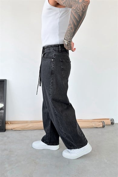 Koyu Füme Beli İpli Süper Baggy Fit Pantolon