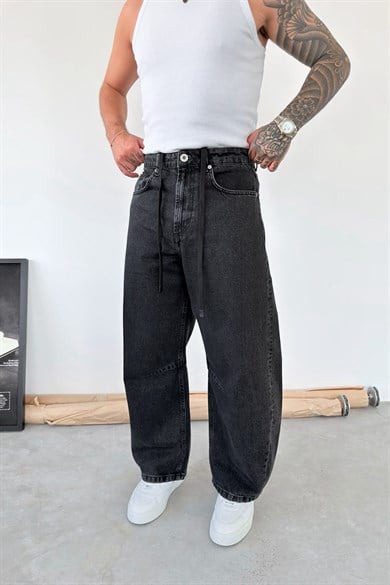 Koyu Füme Beli İpli Süper Baggy Fit Pantolon