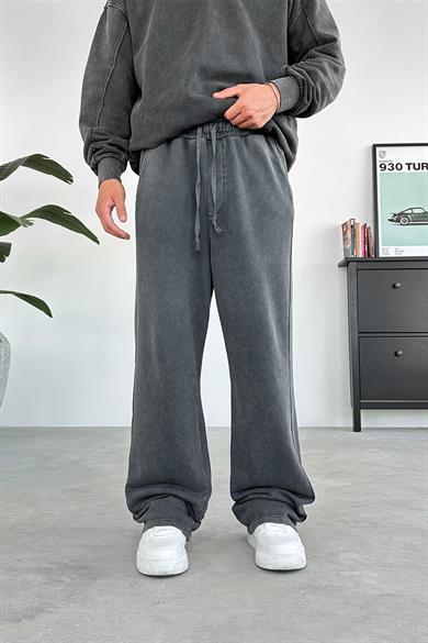 Koyu Gri Acid Wash Baggy Eşofman