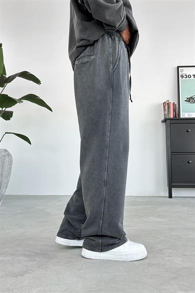 Koyu Gri Acid Wash Baggy Eşofman