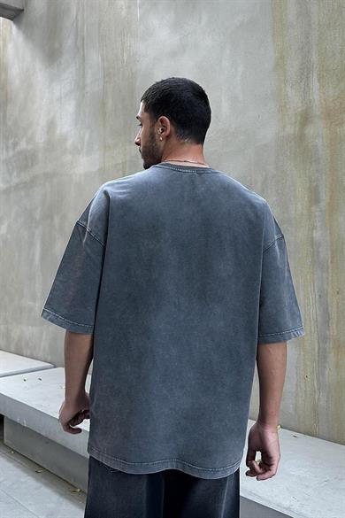Koyu Gri Acid Wash Basic DL Oversize Tişört
