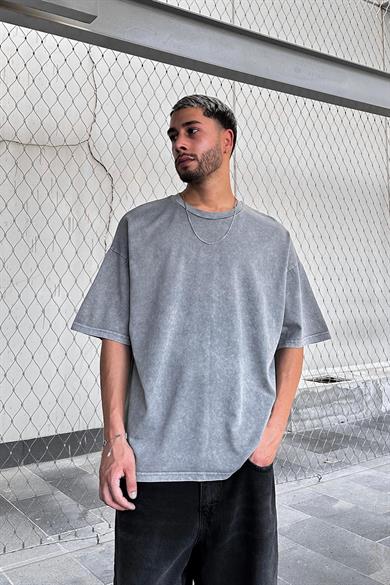 Koyu Gri Acid Wash Basic M7 PM Oversize Tişört
