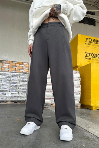 Koyu Gri Basic Gabardin 1A GD Baggy Pantolon
