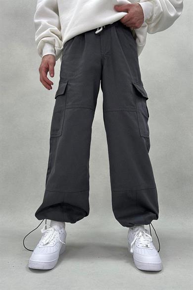 Koyu Gri Kargo Cep Beli Lastikli GD Ayarlanabilir Paça Baggy Pantolon
