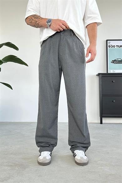 Koyu Gri Pile Detay Kumaş Baggy Pantolon