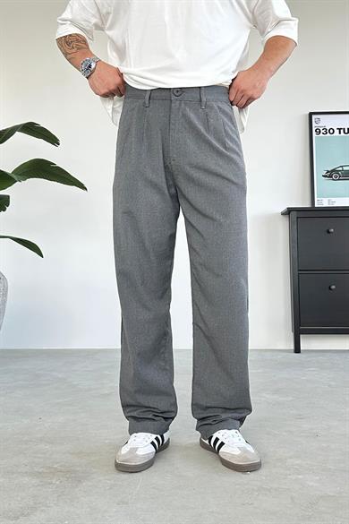 Koyu Gri Pile Detay Kumaş Baggy Pantolon