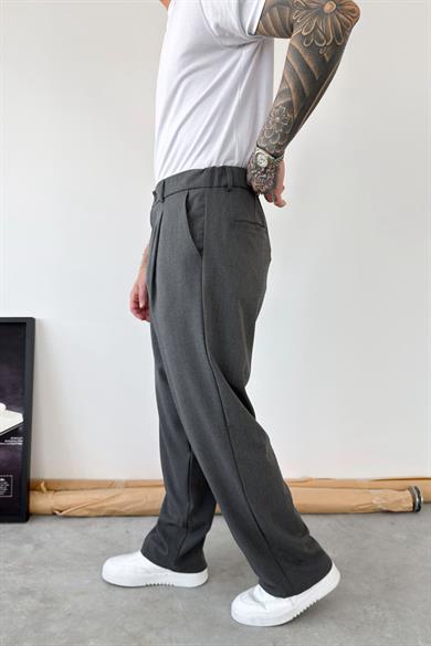 Koyu Gri Pileli Baggy Kumaş Pantolon