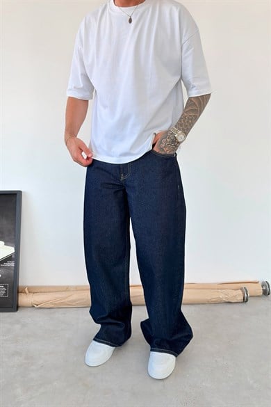 Koyu Mavi Basic Süper Baggy Fit Pantolon
