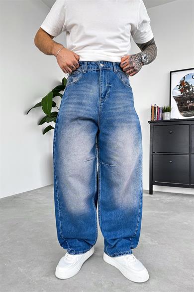 Koyu Mavi Patch Detay Ekstra Bol Baggy Pantolon