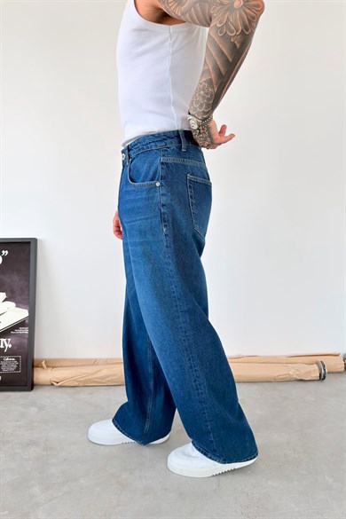 Koyu Mavi Soft Degrade Süper Baggy Fit Pantolon