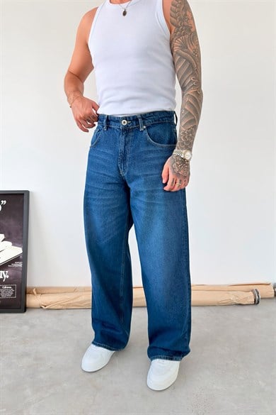 Koyu Mavi Soft Degrade Süper Baggy Fit Pantolon