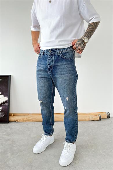 Koyu Mavi Soft Degrade Yırtıklı Boyfriend Pantolon