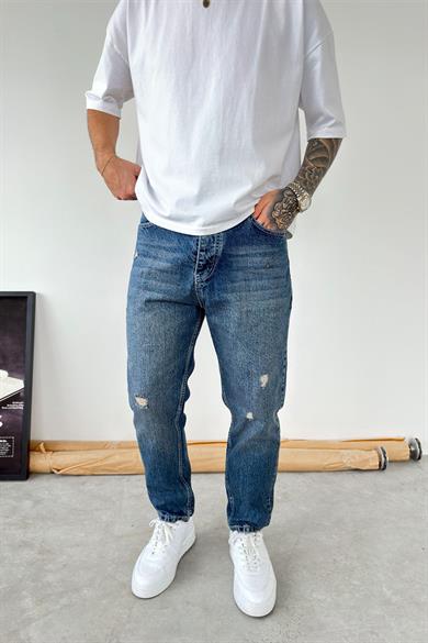 Koyu Mavi Soft Degrade Yırtıklı Boyfriend Pantolon