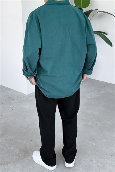 Koyu Yeşil Oversize Fresh Keten Gömlek