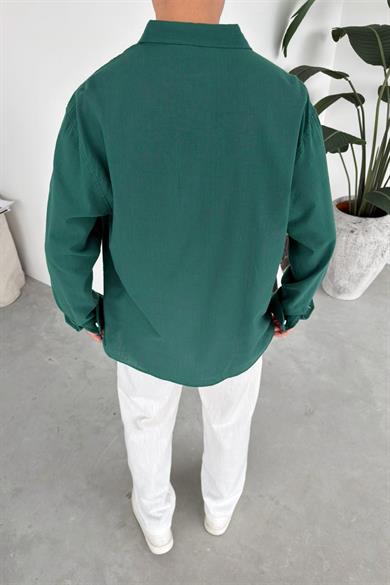 Koyu Yeşil Oversize Fresh Keten Gömlek