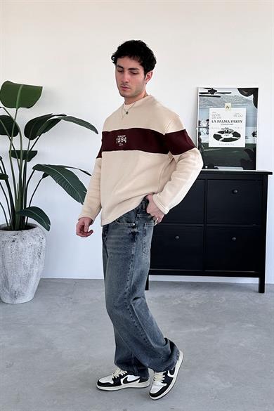 Krem 1994 Nakış Detay Oversize Sweat