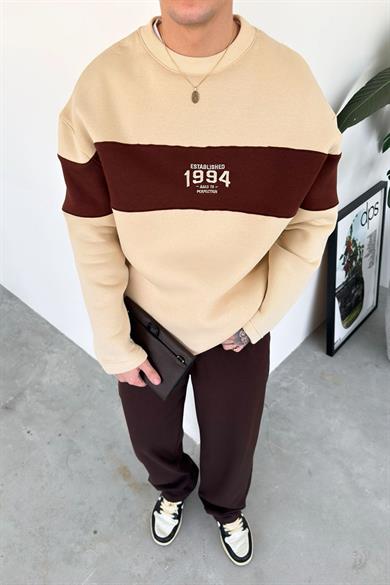 Krem 1994 Nakış Detay Oversize Sweat