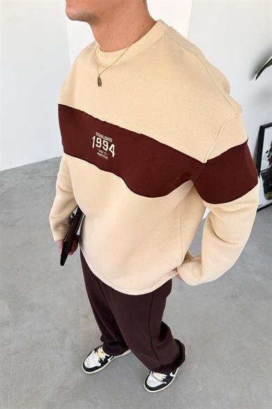 Krem 1994 Nakış Detay Oversize Sweat