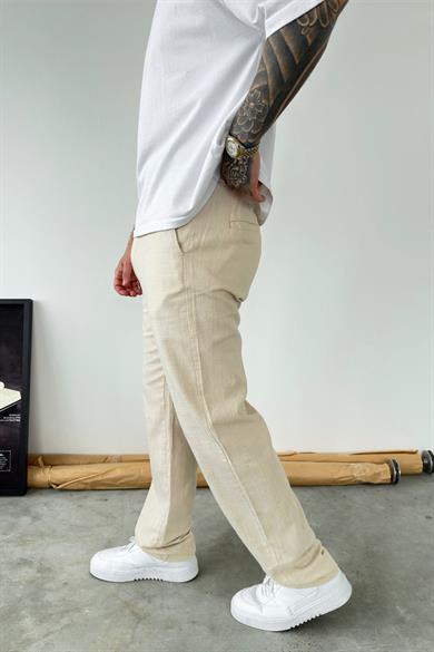 Krem Baggy Keten Pantolon