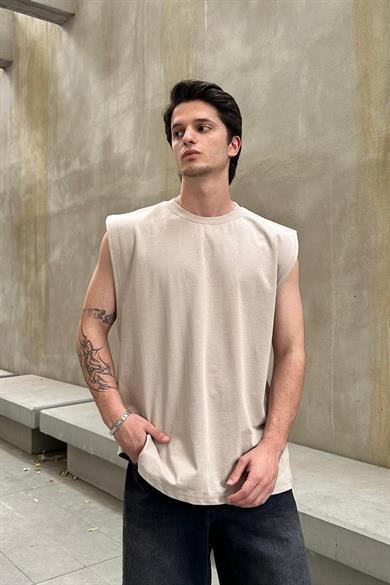 Krem Basic A1 OUTPLENTY PREMİUM Oversize Atlet Tişört