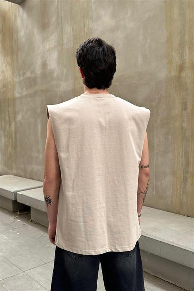 Krem Basic A1 OUTPLENTY PREMİUM Oversize Atlet Tişört