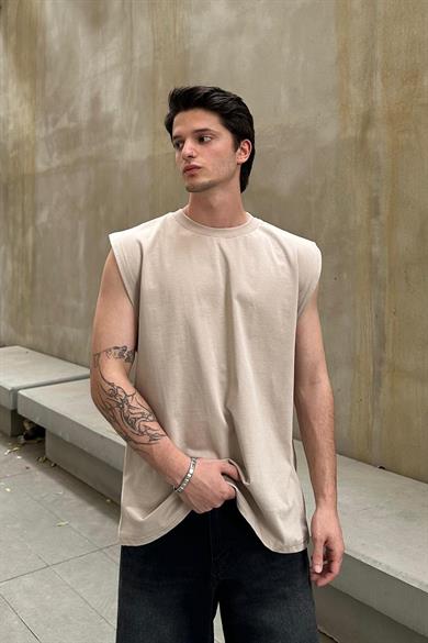 Krem Basic A1 OUTPLENTY PREMİUM Oversize Atlet Tişört