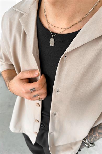 Krem Basic B4 DAD Boxy Fit Oversize Gömlek