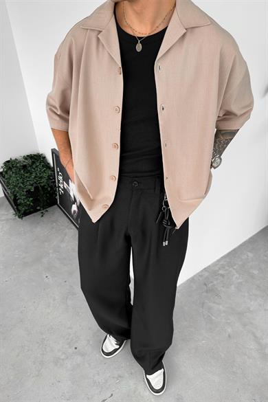 Krem Basic B4 DAD Boxy Fit Oversize Gömlek